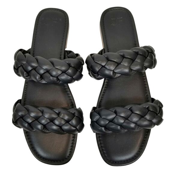 JF J.Ferrar Women's Ari Black Braided Double Two Strap Sandals Slides Size 11 - Picture 1 of 7